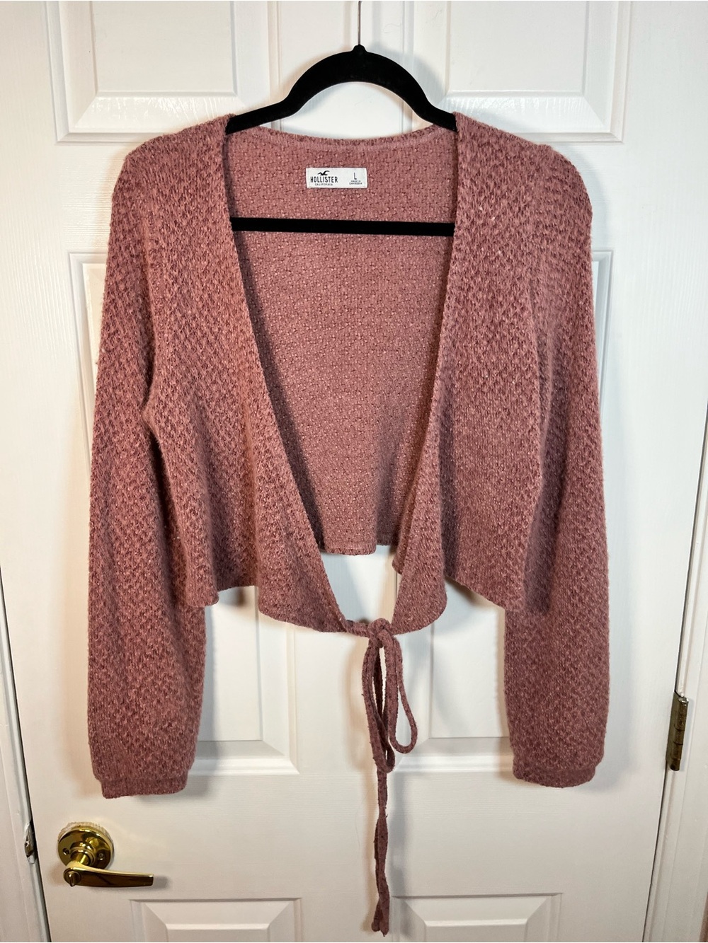 Hollister Rose Pink Tie-Front Cropped Knit Cardigan Sweater Size L